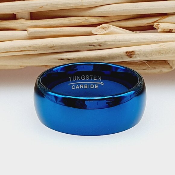 "High Polished Blue Tungsten Wedding Band, GALTUN892 - Picture 4 of 6
